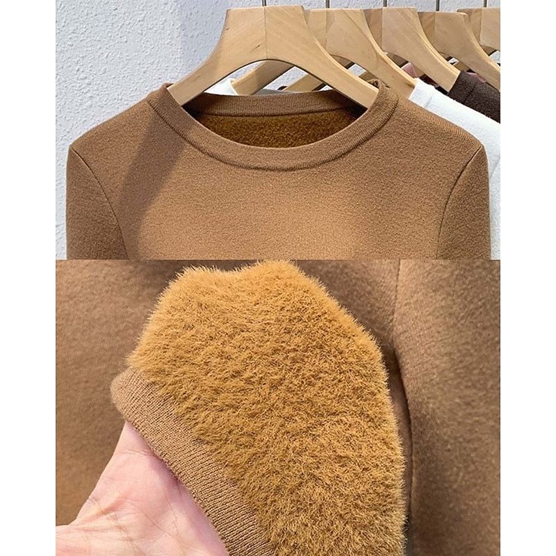 Women's Basic Sweater Crew Neck Knit Knitted Fall Winter Work Fashion Daily Basic Long Sleeve Solid Color Black Camel2