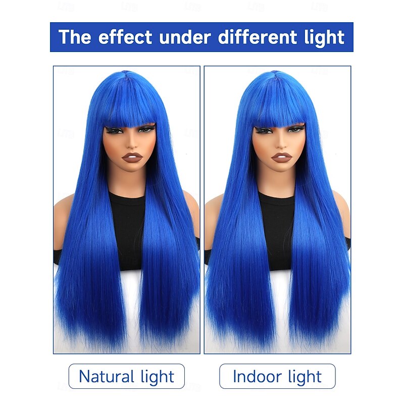 Long Straight Wig with Bangs Natural Hair Fiber Synthetic Wig for Women and Girls Perfect for Christmas Parties and Cosplay4