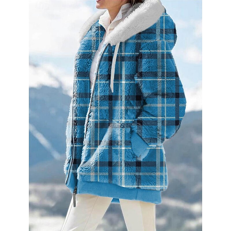 Women's Fleece Jacket Teddy Coat Hoodie Jacket Warm Breathable Zipper Pocket Print Fur Collar Casual Plaid Vacation Street Daily Wear Going out Zipper Regular Hoodie Regular Fit Long Sleeve Outerwear4