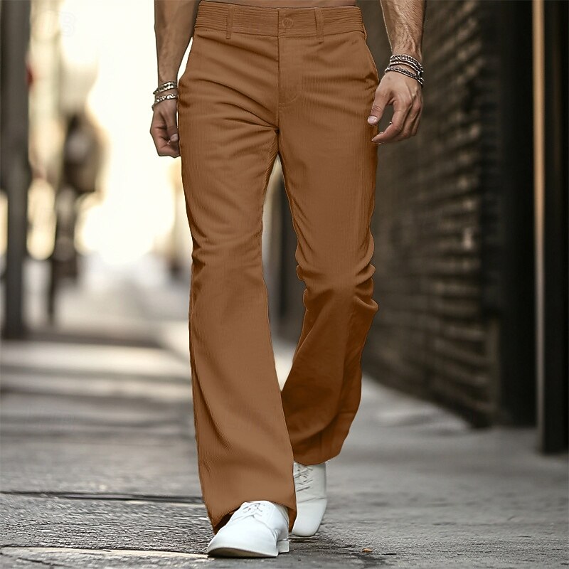 Men's Dress Pants Corduroy Pants Flared Pants Bell Bottom Trousers Pocket Plain Comfort Soft Full Length Party Outdoor Daily Fashion Chic & Modern White Brown3