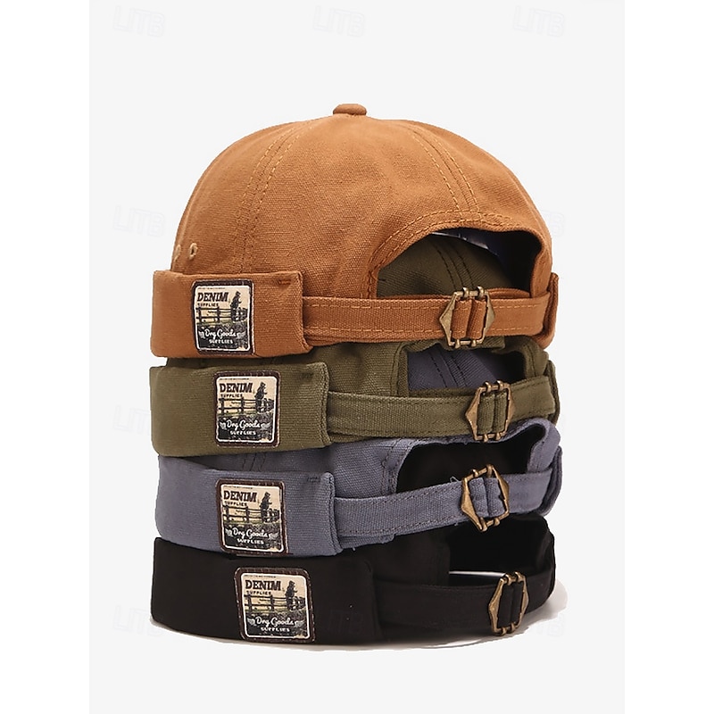 Men's Vintage Rolled Cuff Beanie Caps – Adjustable Brimless Hats in Multiple Colors for Casual and Streetwear Style