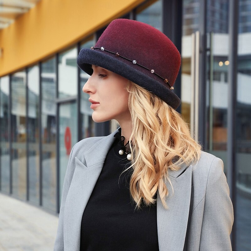 Hats 100% Wool Bowler / Cloche Hat Bucket Hat Fedora Hat Wedding Tea Party Elegant British With Cap Beading Headpiece Headwear3