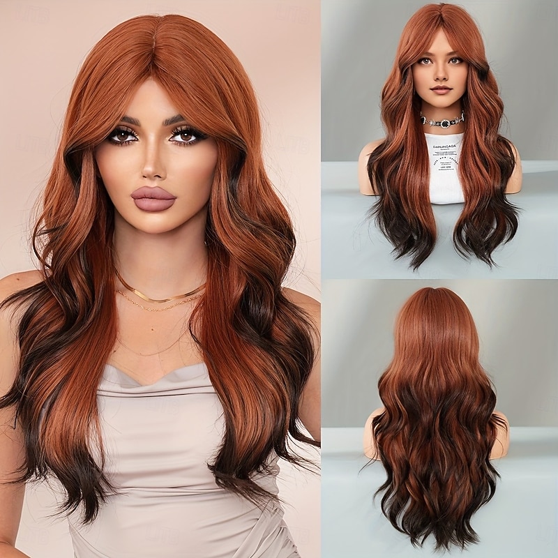 Synthetic Wig for Women Heat Resistant Long Body Wave Style with Curtain Bangs Perfect for Christmas Parties4