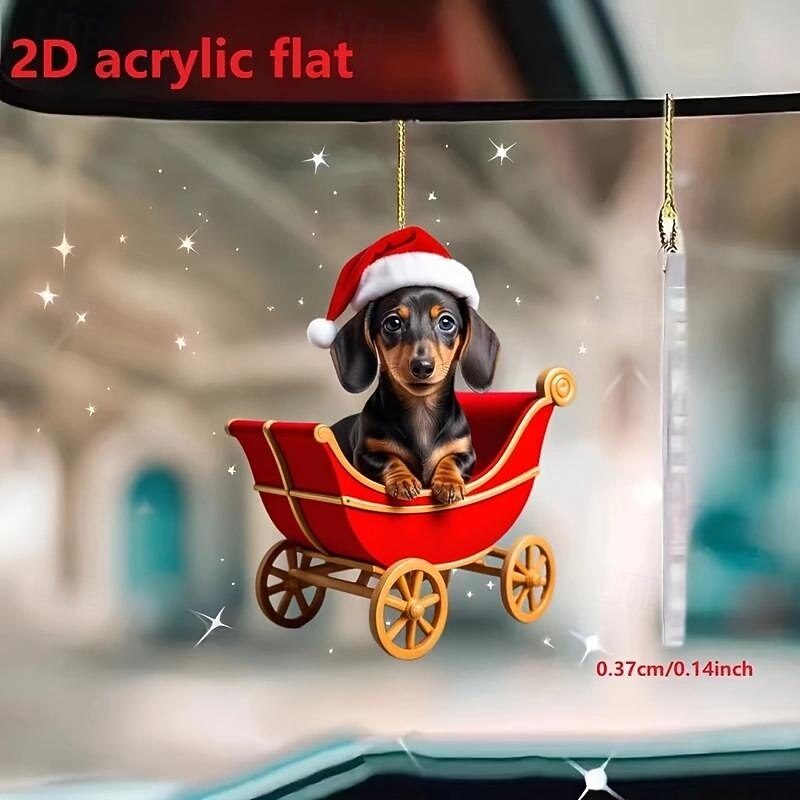 Christmas Dachshund Acrylic Ornament - 2D Car Mirror & Tree Charm, Perfect for Holiday Home & Party Decor2