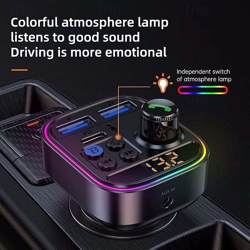 Wireless Bluetooth Car Adapter Bluetooth 5.3 FM Transmitter AUX Radio Receiver MP3 Player Handsfree Call Type-C USB Car charger3