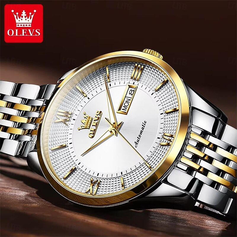 OLEVS 6657 Men's Luxury Brand Automatic Watch Business Calendar 50m Waterproof Mechanical Watch Gold Sapphire Mirror Men's Watch3