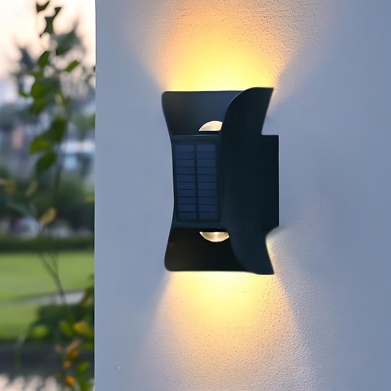 2pcs Solar Wall Lamp with 2 Modes Lighting, Solar Landscape Lights, Waterproof Outdoor Fence Lights Up and Down Luminous for Garden Decoration, Staircase and Fence