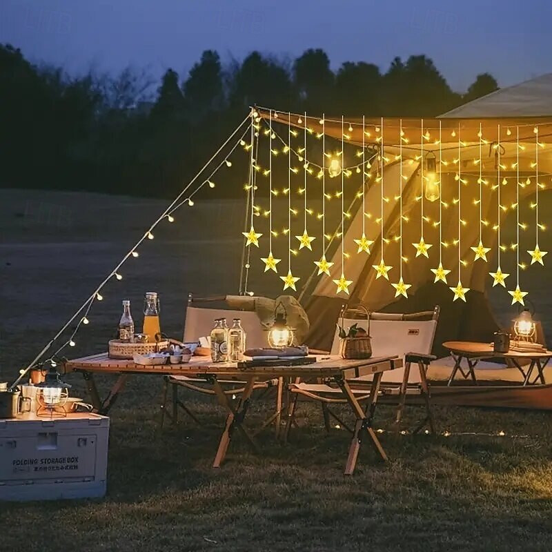 Elegant Wedding Reception Party 3.5m Pentagram Waterfall String Fairy Lights, Festival Curtain Lights for Christmas, Wedding, Party, Tree, Patio, Balcony, Camping EU/US/AU/UK Plug
