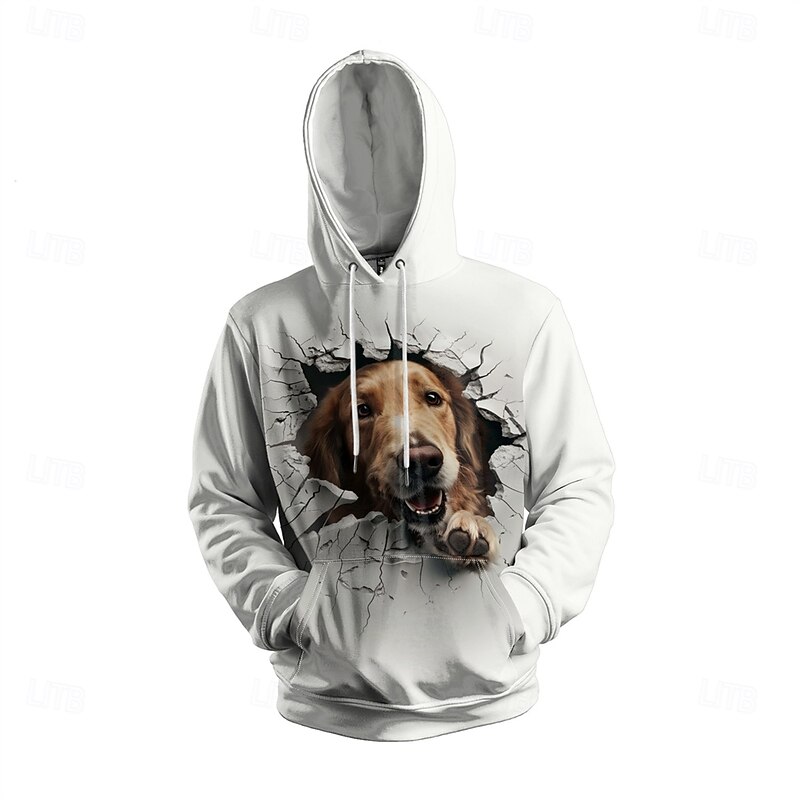Men's Graphic Dog Hoodie Hoodies Sweatshirt Vacation Daily Long Sleeve Hooded Vacation Sports Outdoor Going out White Printing Winter Spring &  Fall Designer2