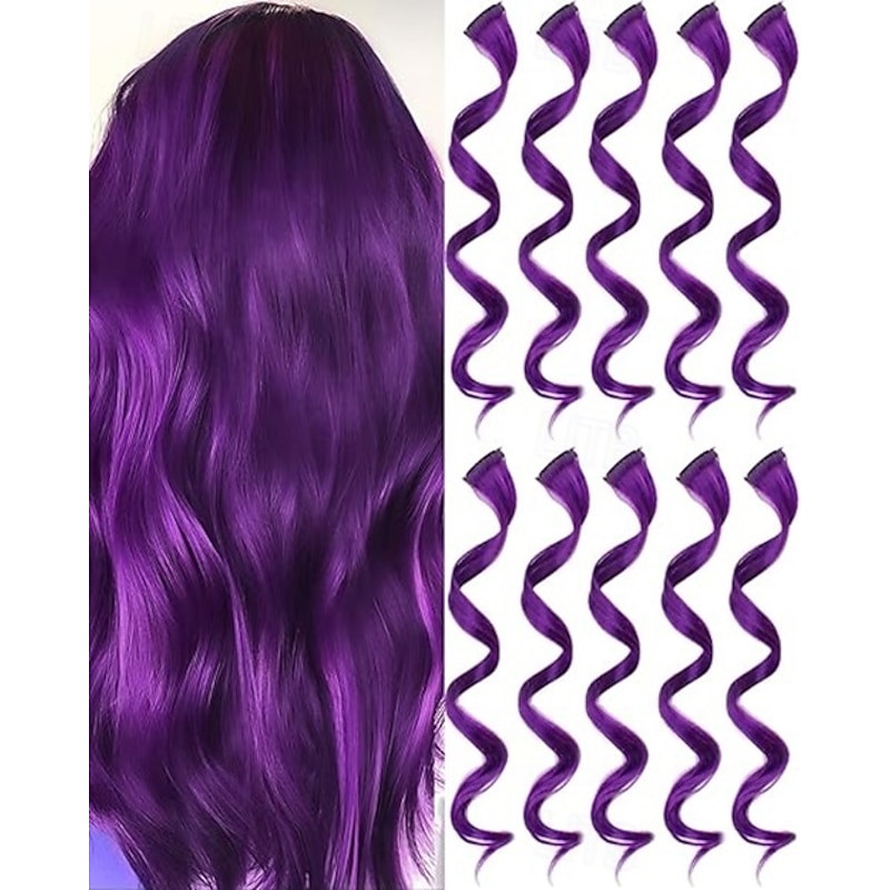 12 PCS Colored Hair Extensions for Kids, Curly Wavy Synthetic Hairpieces Clip in Rainbow Neon Party Highlights, Colorful Hair Accessories for Girls Women 17 Inch4