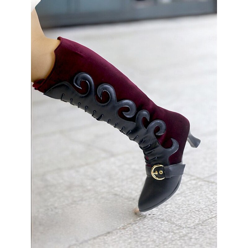 Women's Vintage Lace-Up Mid-Calf Boots with Buckle and Scroll Design – Gothic Victorian Style for Costume, Cosplay, and Special Occasions3