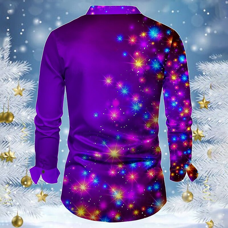 Christmas Men's Sparkly Glittery Christmas Light Shirt Dress Shirt Button Up Shirt Long Sleeve Fashion Casual Vacation Party Evening Wear New Year Eve Summer Spring Fall Collared Shirts 3D Print2