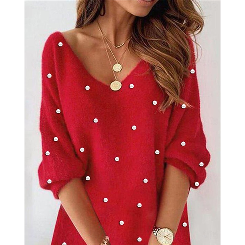 Women's  Casual Dress Fuzzy Mini Dress Patchwork Casual V Neck Long Sleeve Wine Red Color2