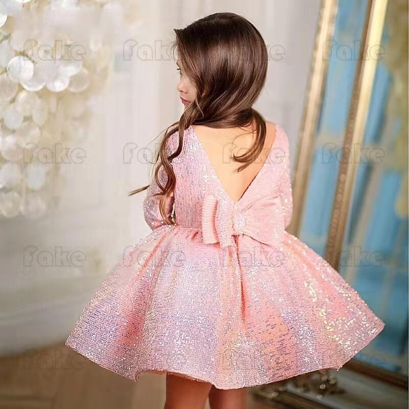 Kids Girls' Party Dress Solid Color Long Sleeve Performance Mesh Princess Sweet Mesh Mid-Calf Sheath Dress Tulle Dress Summer Spring Fall kids Pink Wine Green2