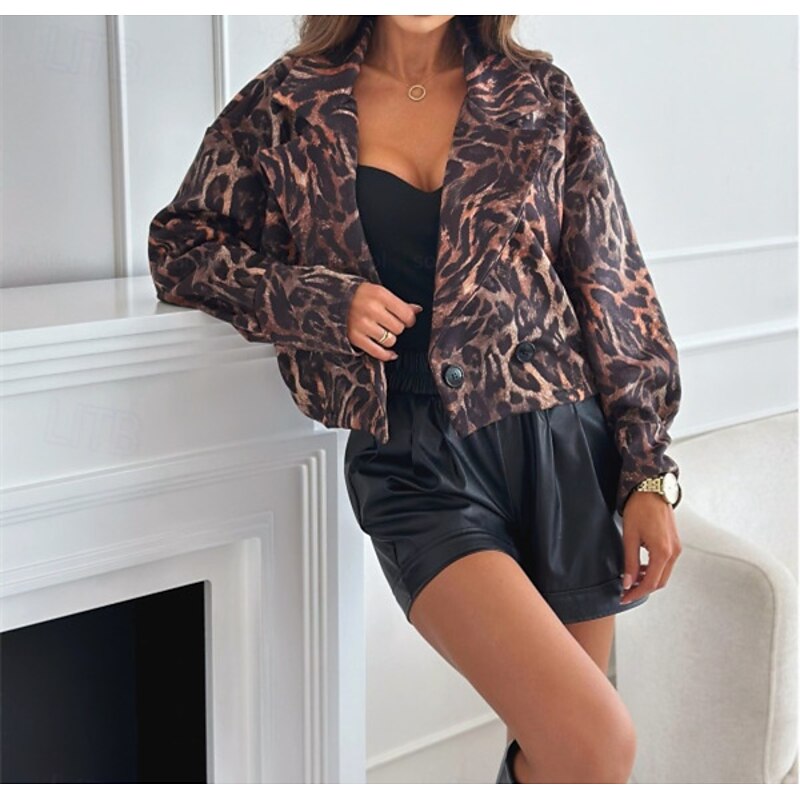 Women's Blazer Formal Print Leopard Comfortable Stylish Regular Fit Outerwear Long Sleeve Winter Leopard S