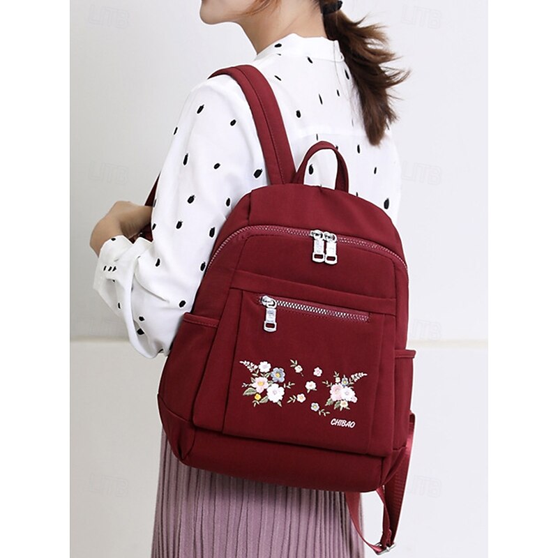 Women's Floral Embroidered Backpack – Casual Canvas Design with Multiple Pockets, Ideal for Travel and Daily Use2