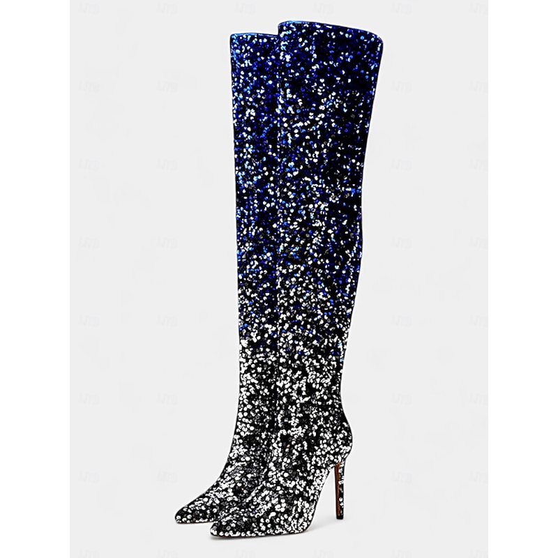 Women's Black and Red Sequin Over-the-Knee Boots – Sexy Stiletto High Heel Party Boots for Bold Fashion Statements