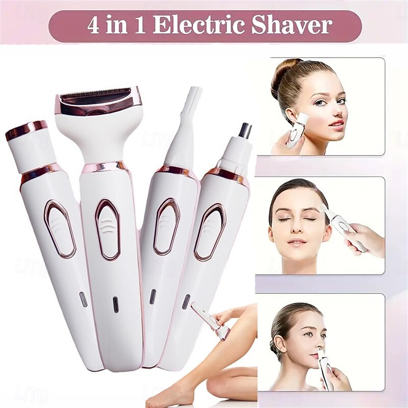 4-In-1 Cordless Electric Razor Rechargeable Portable Trimmer Set Painless Full Body Razor Eyebrow Nose Face Bikini Leg And Armpit Shaving Set