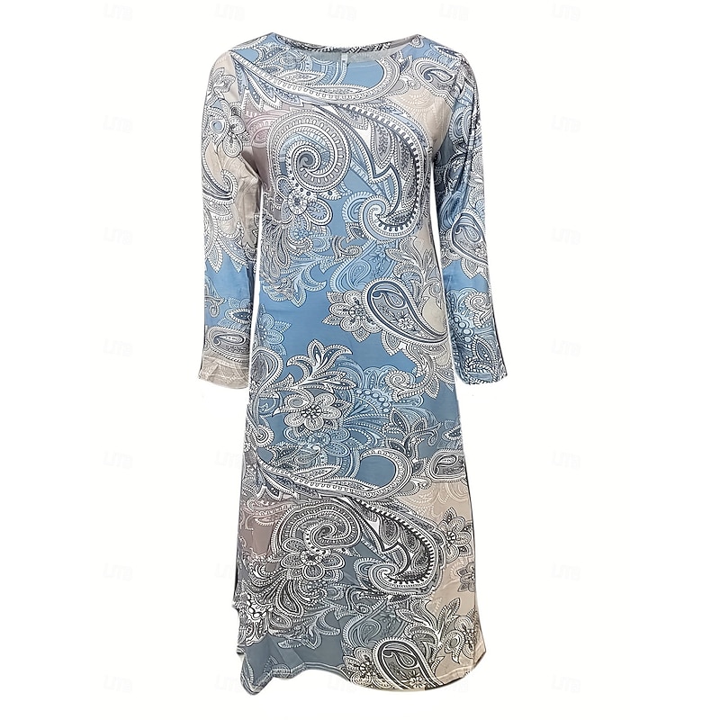 St. Patrick Women's Maxi Dress Boho Dress Print Dress Fashion Puff Sleeve Vacation Daily Holiday Regular Fit Graphic Tribal Long Sleeve Crew Neck Blue Dark Blue Spring Fall Winter2