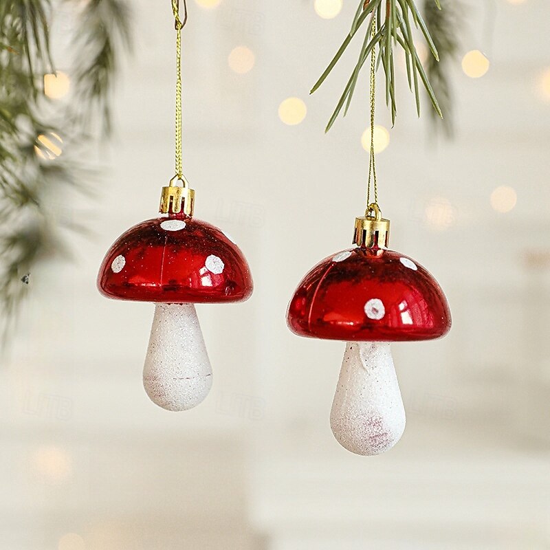 2pcs Christmas Ornaments Set: Red Mushroom, Car, Pinecone, Lollipop, and House Shaped Decorations, Unique Hanging Pendants for Holiday Décor4