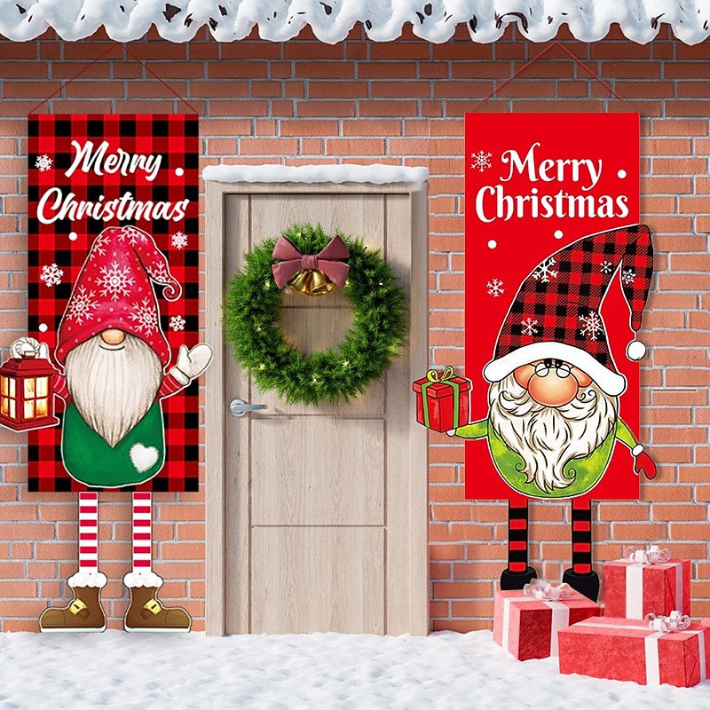 Merry Christmas Porch Window Sign Banner Hanging Decorative Supplies for Indoor Outdoor Wall Door Home Decor Christmas Flag Decorative Couplet Snowman Rudolf Family Restaurant Decoration