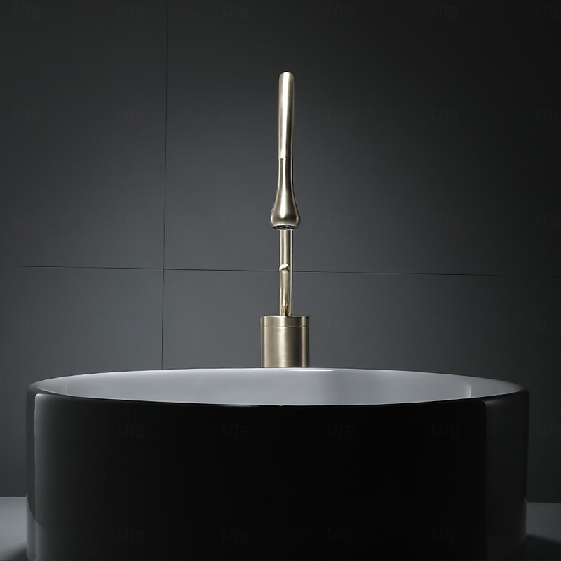 Bathroom Sink Mixer Faucet Brushed Gold Tall Deck Mounted, High Arc Vessel Tap Single Handle One Hole Standard Spout Wahsroom Basin Taps with Cold and Hot Water Hose3