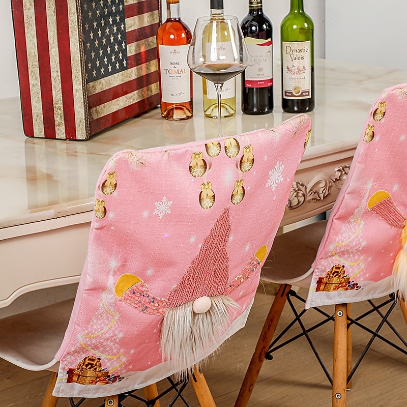 New Christmas Chair Covers, Pink Rudolph Decorative Chair Slipcovers with Lights, Holiday Dining Table Home Decor4