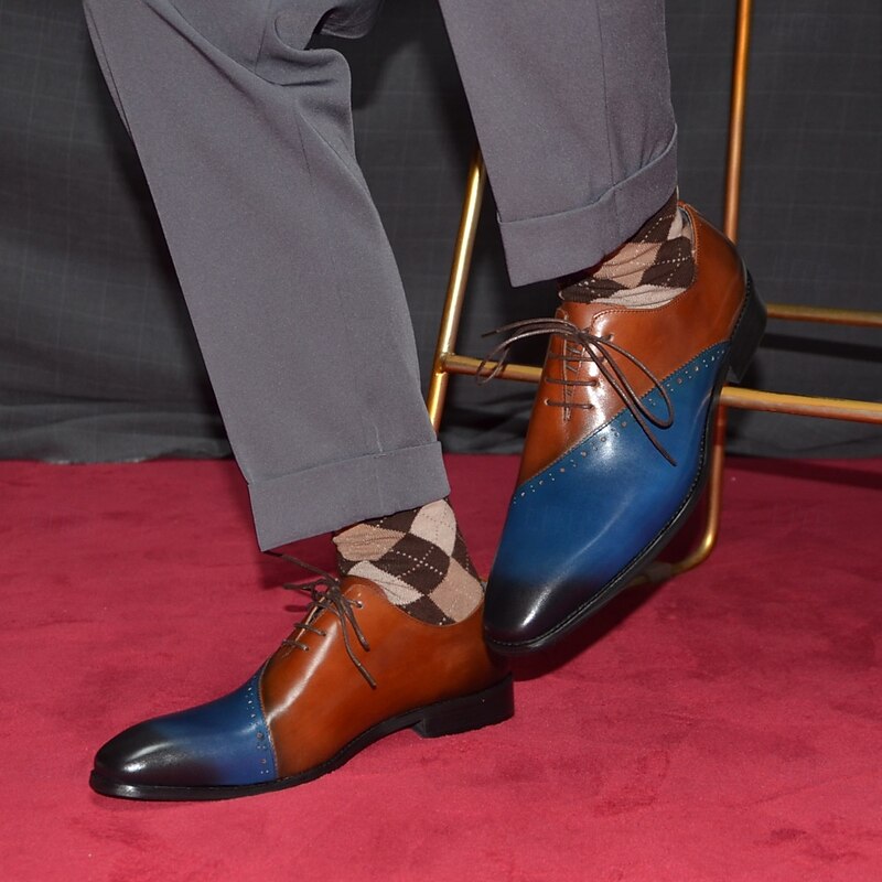 Men's Premium Cowhide Leather Oxford Shoes – Brown to Blue Gradient Formal Dress Shoes with Brogue Detailing for Business and Special Occasions2