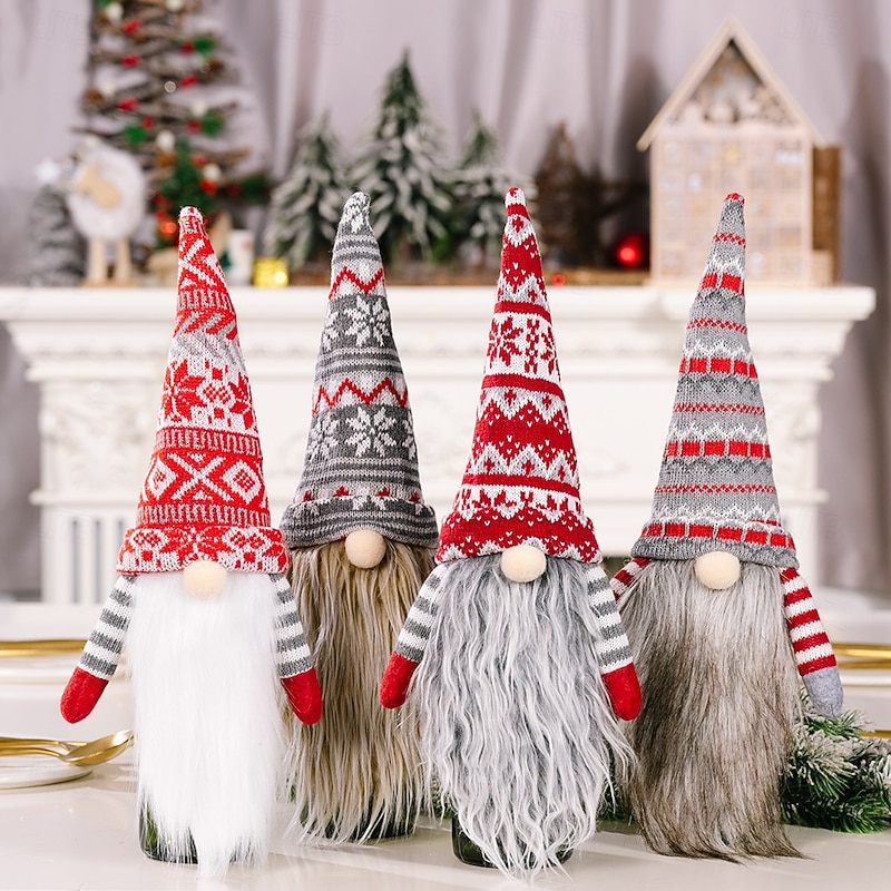 Christmas Gnome Wine Bottle Covers, Nordic Knitted Faceless Santa with Long Beard, Festive Wine Bottle Hat for Home Holiday Decor