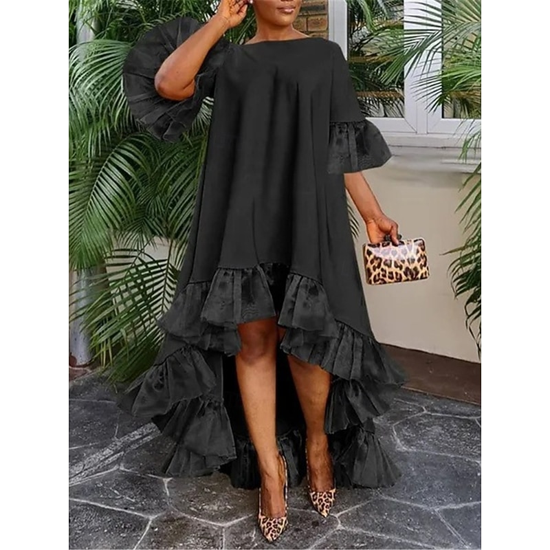 Women's Midi Dress Black Dress Casual Dress Cocktail Dress Formal Dress Casual Sports & Outdoor Street Regular Fit Plain 3/4 Length Sleeve Crew Neck Black White Yellow Blue Fall Winter