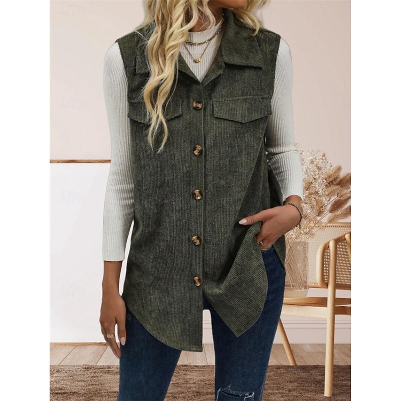 Women's Vest Outdoor Street Daily Wear Fall Winter Regular Coat Regular Fit Thermal Warm Breathable Stylish Casual Jacket Sleeveless Solid Color with Pockets Army Green3