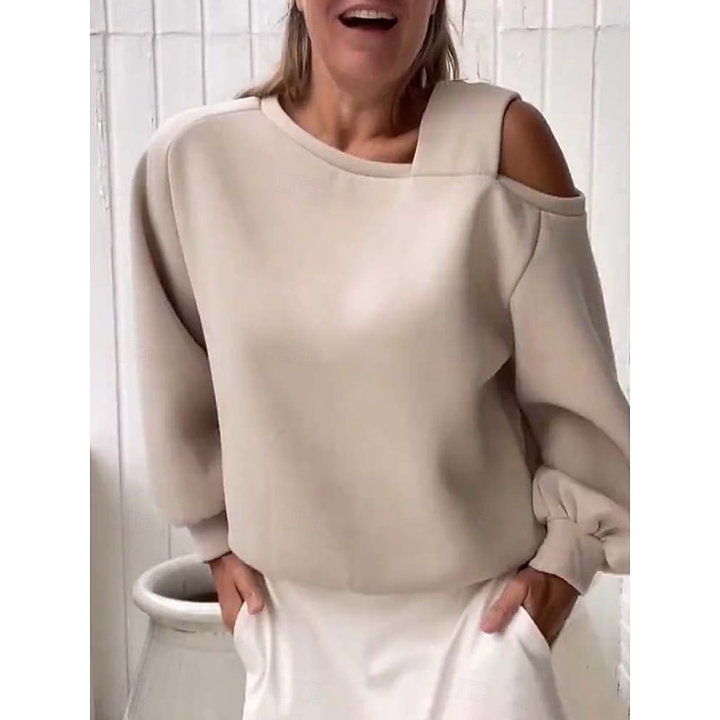 Women's Sweatshirt Casual Plain Street Dailywear V Neck Long Sleeve Black White Beige Fall Winter4