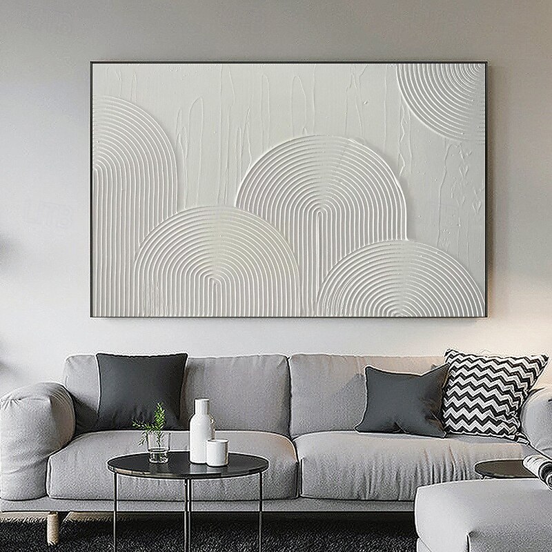 Textured arch canvas painting Hand-painted Minimalist White canvas wall art Textured modern wall art Minimalist rainbow canvas Home Decor Frame Ready To Hang4