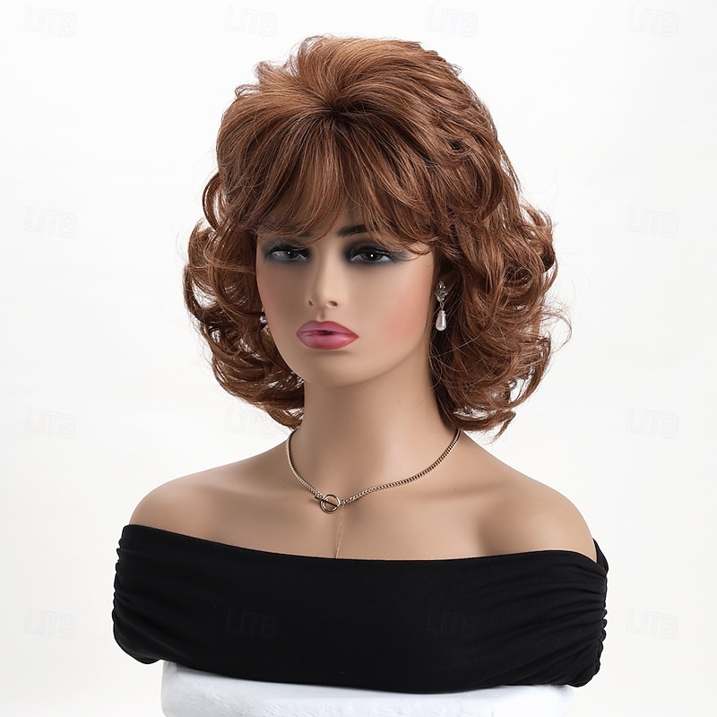 Synthetic Wig Curly With Bangs Machine Made Wig Short Brown  Synthetic Hair Women's Soft Fashion Easy to Carry3