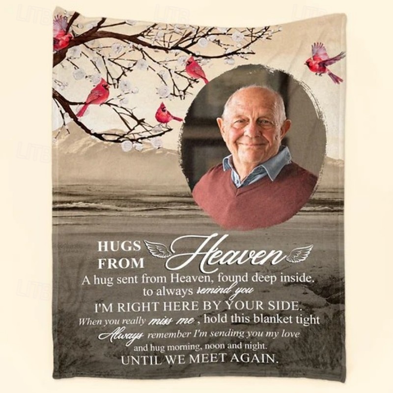 Memorial Blanket Hugs From Heaven Until We Meet Again - Personalized Photo Blanket4