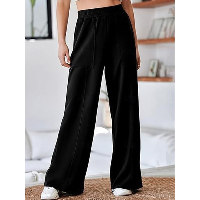 Women's Sweatpants Wide Leg Chinos Fashion Streetwear Full Length High Waist Plain Pocket Elastic Waistband Comfy Soft Comfortable Micro-elastic Outdoor Street Black White Gray Spring &  Fall Regular