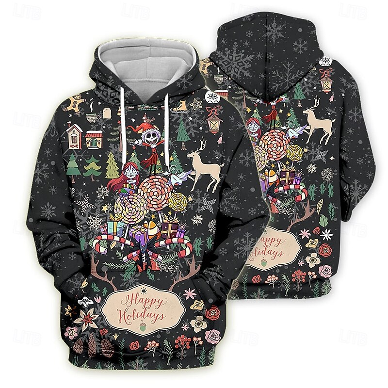 Nightmare Jack Skellington Hoodie Funny Christmas Hoodie 3D Christmas Front Pocket Graphic For Couple's Men's Women's Adults' Christmas Carnival 3D Print Party Festival2