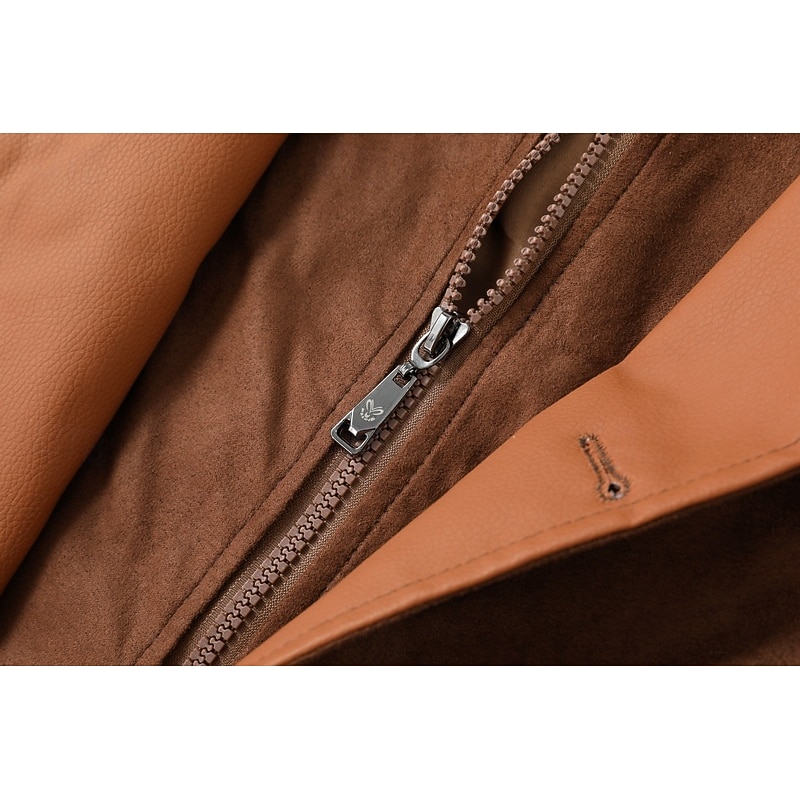 Men's Windbreaker Faux Suede Jacket Western Leather Jacket Daily Vacation Thermal Warm Fleece Collar No Fleece Lining Fall & Winter Plain Fashion Streetwear Hooded Regular Brown Khaki Grey Jacket4