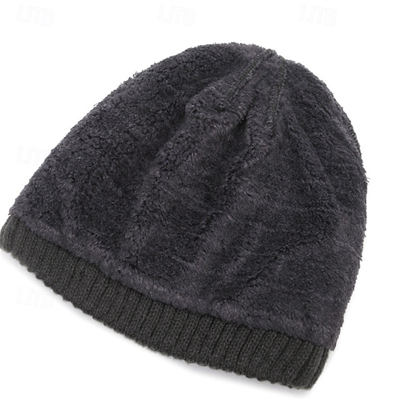 Men's Unisex Beanie Hat Winter Hats Beanies Skull Cap Knit Hat Black Dark Navy Polyester Knitted Cozy Daily Wear Going out Solid / Plain Color Warm4