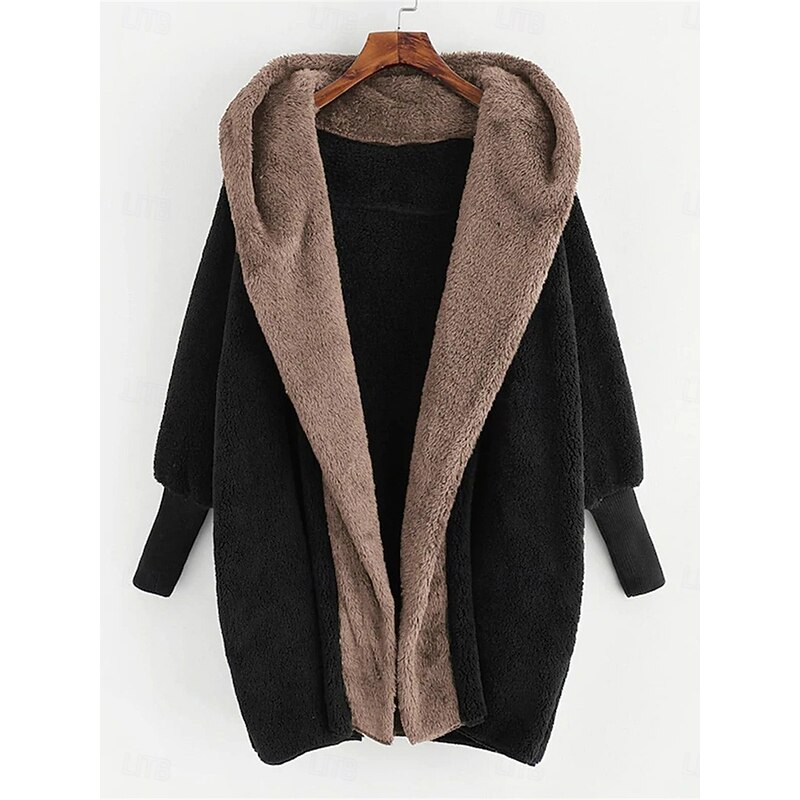 Women's Fleece Jacket Teddy Coat Hoodie Jacket Warm Breathable Fleece Lined Casual Plain Vacation Street Daily Wear Going out Open Front Regular Hoodie Regular Fit Long Sleeve Outerwear White Green