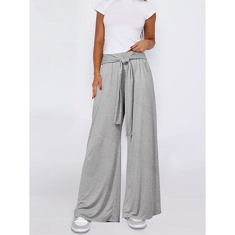 Women's Wide Leg Chinos Fashion Full Length High Waist Plain Pocket Elastic Waistband Comfy Soft Comfortable Micro-elastic Outdoor Street Khaki Army Green Gray Fall Loose Fit2