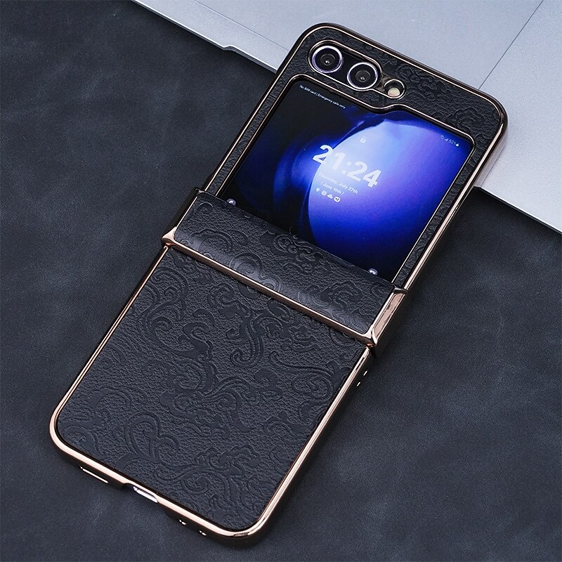 Phone Case For Samsung Galaxy Z Flip 7 Z Flip 6 Z Flip 5 Z Flip 4 Z Flip 3 Back Cover Shockproof Retro PC PU Leather2