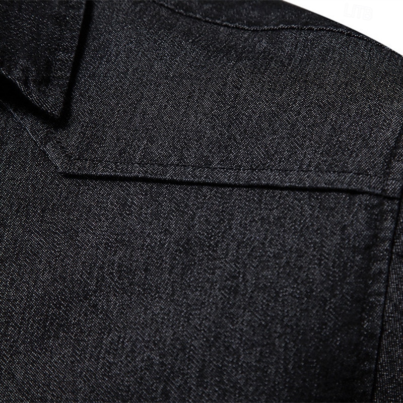 Men's Shirt Calico Shirt Casual Shirt Button Up Shirt Denim Shirt Plain Daily Vacation Light Blue Black Blue Dark Gray Long Sleeve Collar Spring & Summer Clothing Apparel2