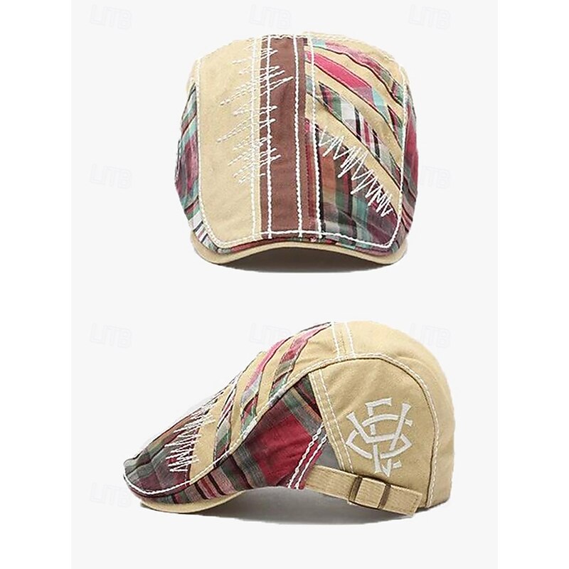 Men's Vintage Patchwork Flat Cap with Adjustable Strap – Casual Stylish Newsboy Hat for All Seasons3