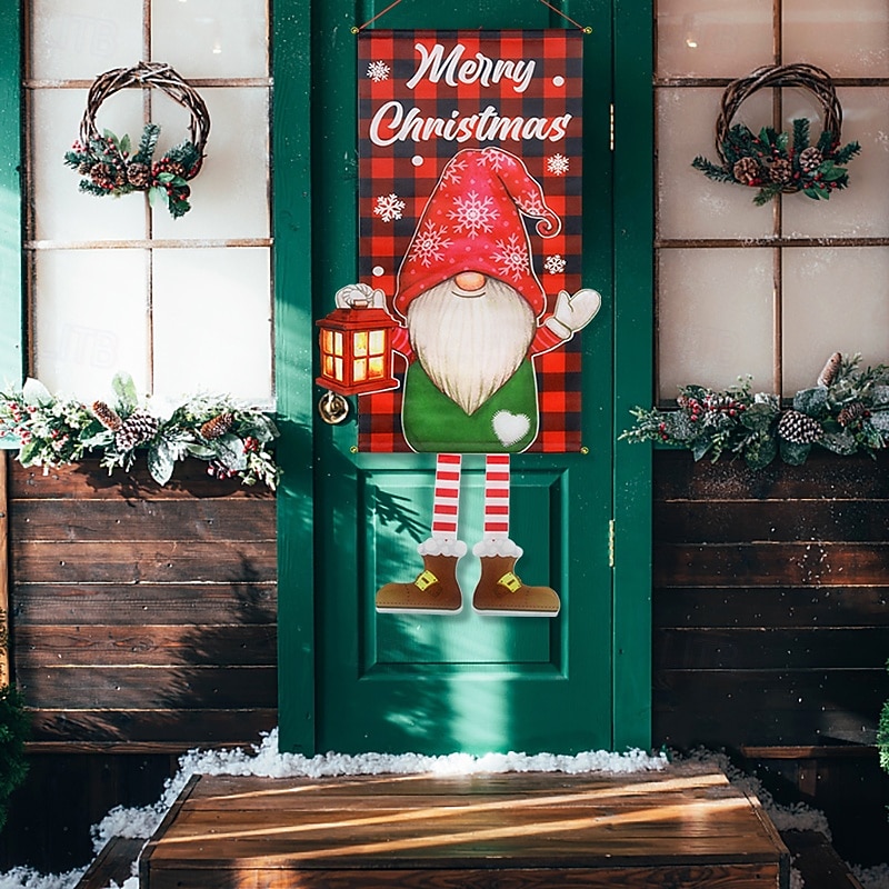 Merry Christmas Porch Window Sign Banner Hanging Decorative Supplies for Indoor Outdoor Wall Door Home Decor Christmas Flag Decorative Couplet Snowman Rudolf Family Restaurant Decoration4