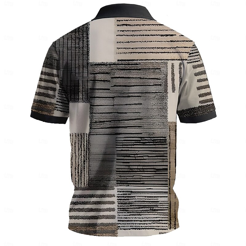 Men's Plaid Golf Shirt Short Sleeve Polo Shirts Collared Shirts Vintage Casual Vacation Wear Formal Wear Festival Wear Buttons 3D Print Summer Gray2