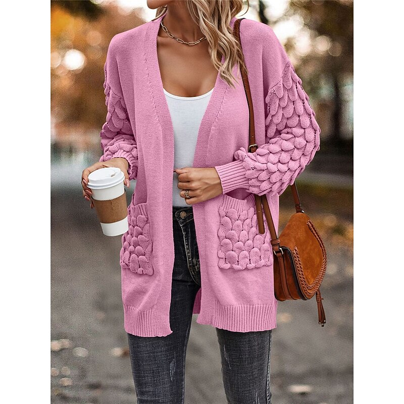 Women's Sweater Cardigan Casual Soft Pure Color Ribbed Open Front Pocket Knitted Long Sleeve Regular Tops Knit Outdoor Daily Weekend Pink Brown Fall Winter3
