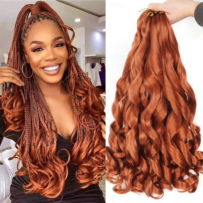 Ginger French Curl Braiding Hair 24 Inch Soft Ginger Braiding Hair Pre Stretched Loose Wave Bouncy 350 Braiding Hair 100g/pack Yaki Crochet Hair for Black Women Hair Extensions for Braids (#350)