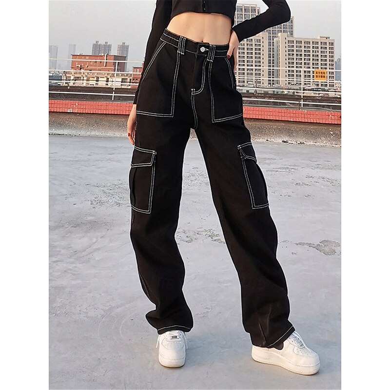 Women's Cargo Pants Fashion Streetwear Full Length High Waist Plain Multi Pocket Comfy Soft Comfortable Micro-elastic Outdoor Street Black Khaki Gray Spring &  Fall Regular Fit4