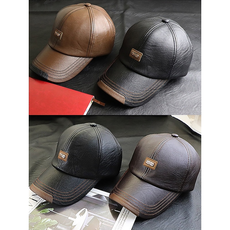 Men's Faux Leather Baseball Cap - Stylish Adjustable Outdoor Hat for Casual and Sporty Looks3